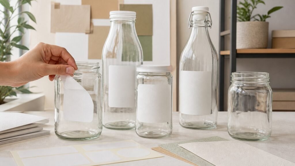 Etiquetas removibles en frascos y botellas de vidrio reutilizables