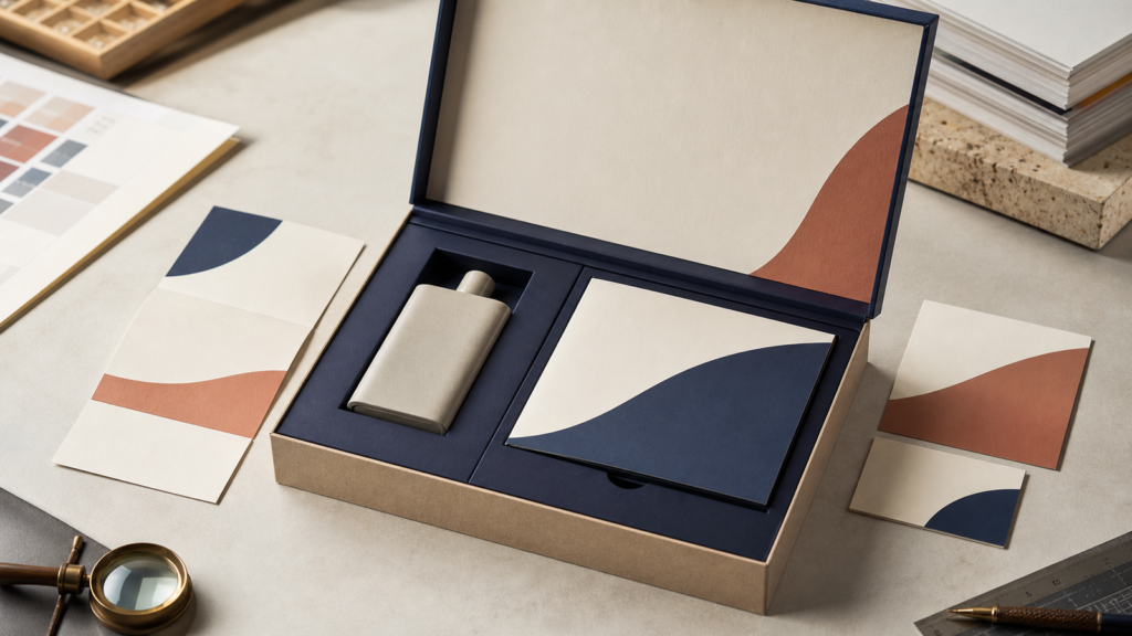 Kit de prensa impreso: cómo planear un lanzamiento que destaque 1 Kit de prensa impreso abierto con packaging y piezas gráficas para un lanzamiento