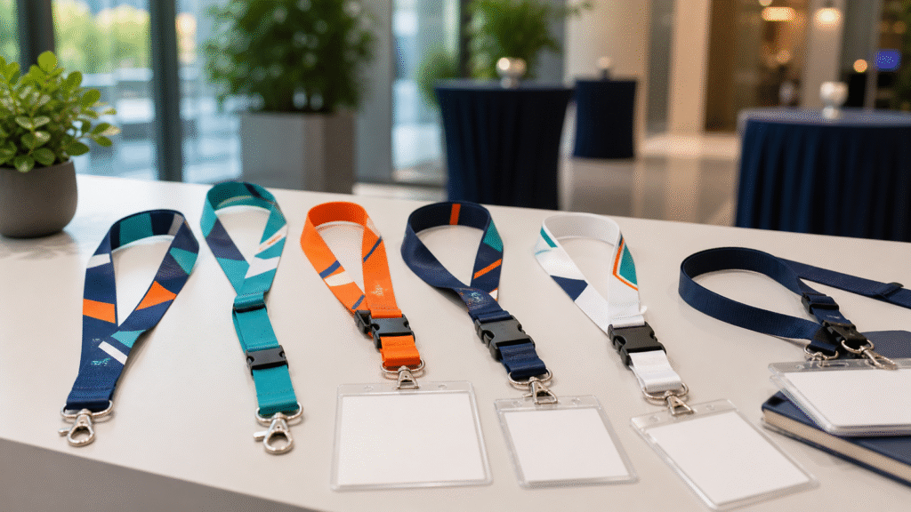 Lanyards personalizados para empresas: guía para elegir cinta, impresión y accesorios 1 Lanyards personalizados para empresas con broches y portacarnés