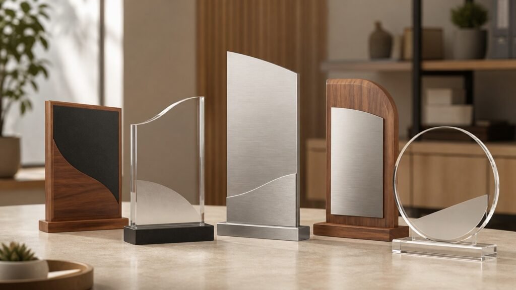 Placas de reconocimiento personalizadas en acrílico, madera y metal
