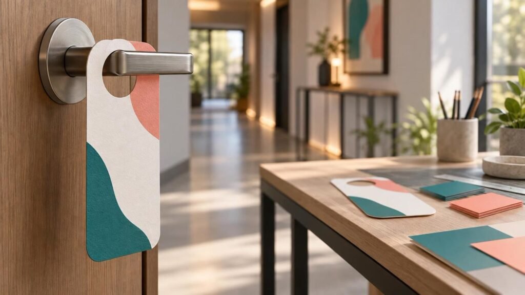 Colgantes de puerta personalizados: guía para campañas B2B efectivas 1 Colgante de puerta personalizado en manija para campaña B2B