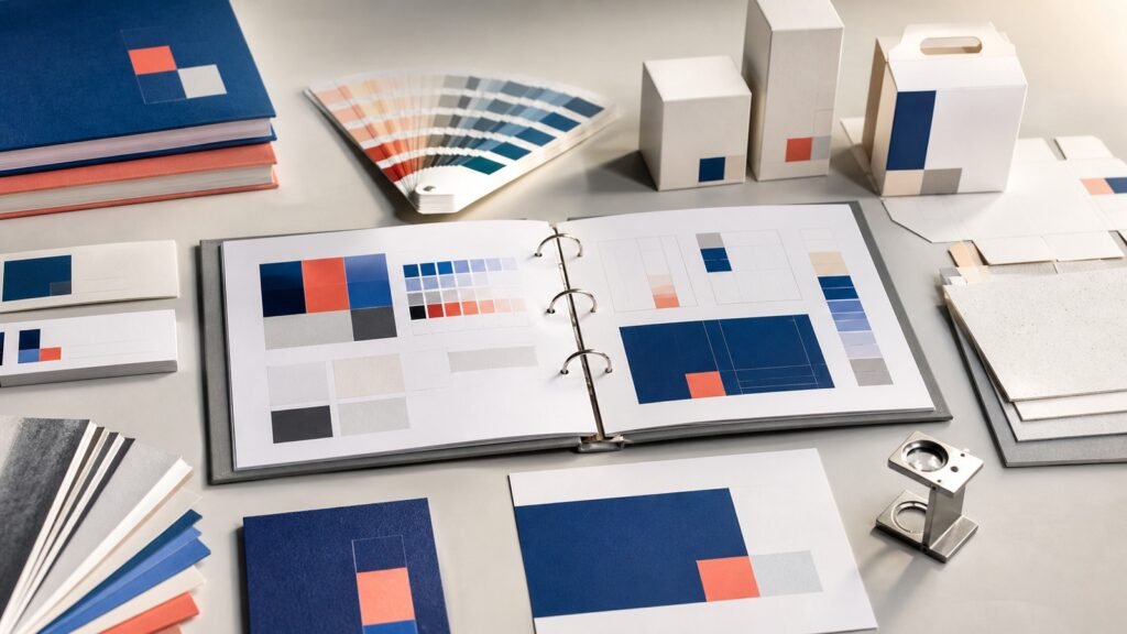Manual de marca para impresión: qué debe incluir para evitar inconsistencias 1 Manual de marca para impresión con muestras de color, papeles y empaques