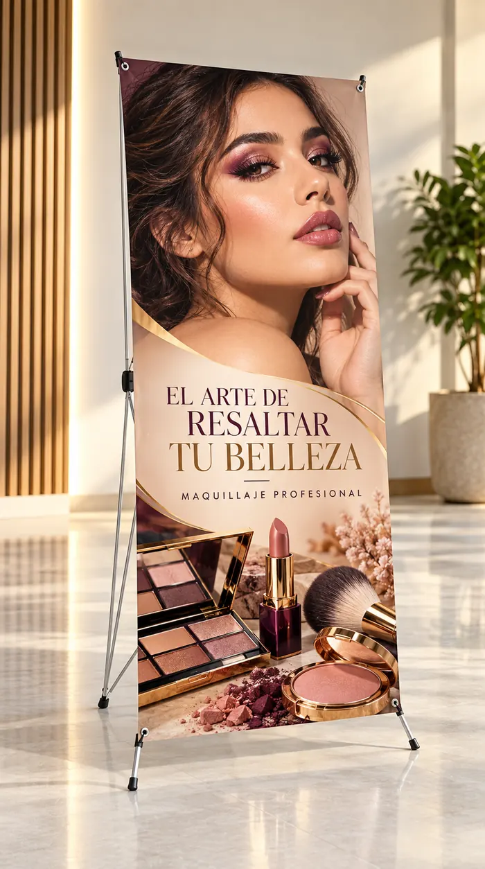 Pendones 6 Pendón tipo araña personalizado con diseño de campaña de belleza