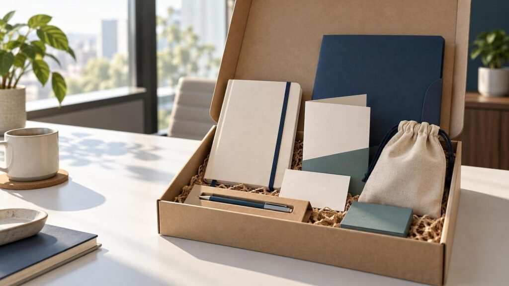 Kit de bienvenida corporativo impreso: cómo diseñarlo para integrar y retener talento 1 Kit de bienvenida corporativo impreso con materiales para onboarding empresarial