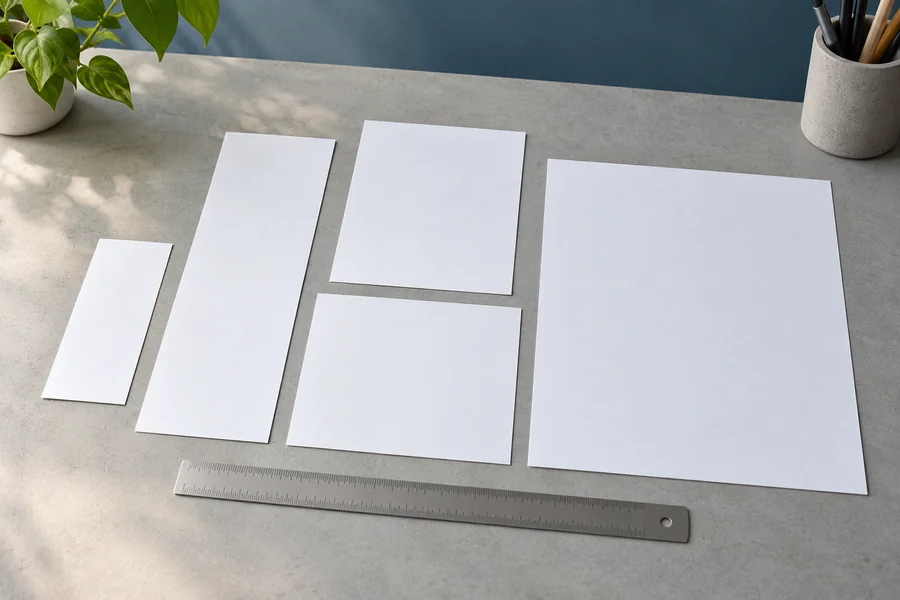 Afiches 4 Referencia ilustrativa de formatos de papel rectangulares junto a una regla